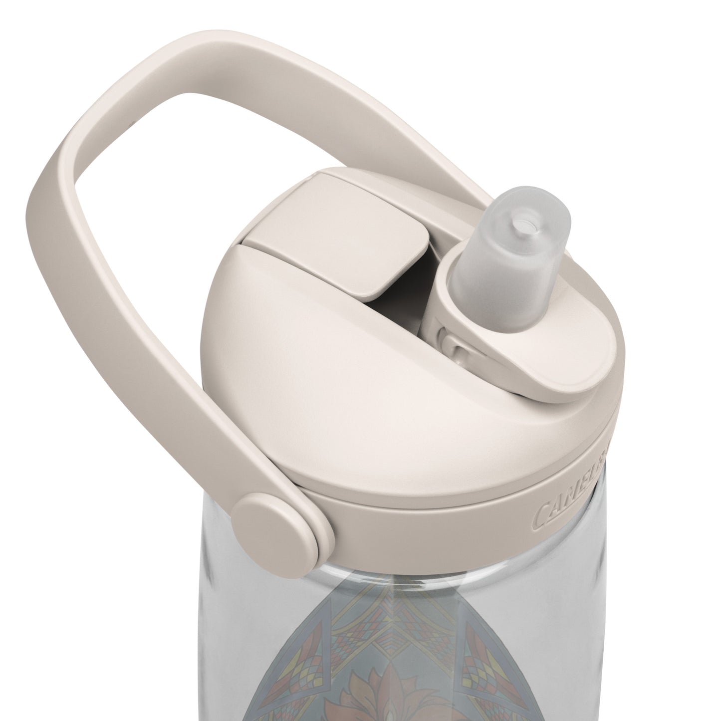 Fiery Radiance Mandala Flip Straw Water Bottle top clear-white