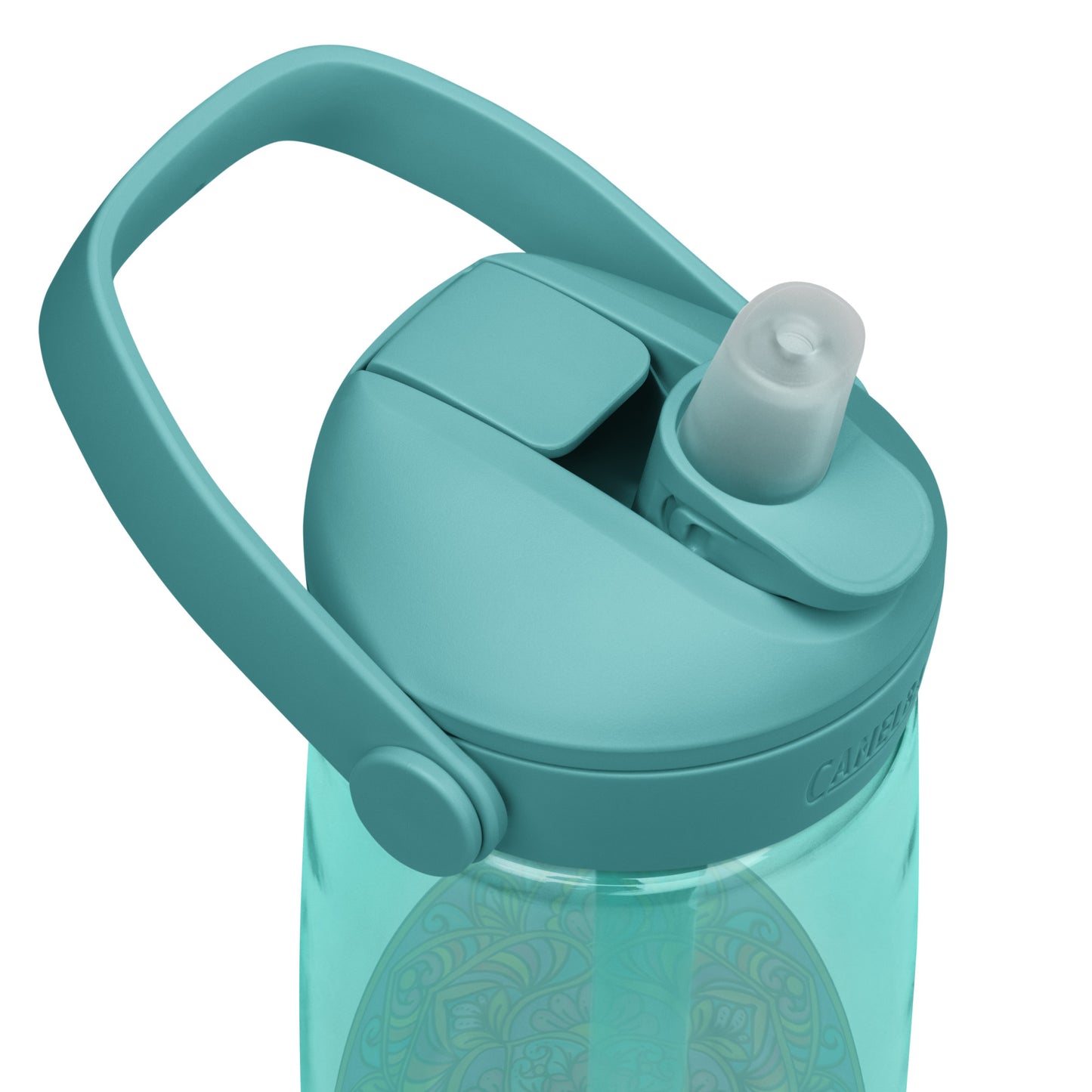 Floral Scrolls Mandala Flip Straw Water Bottle top cove blue