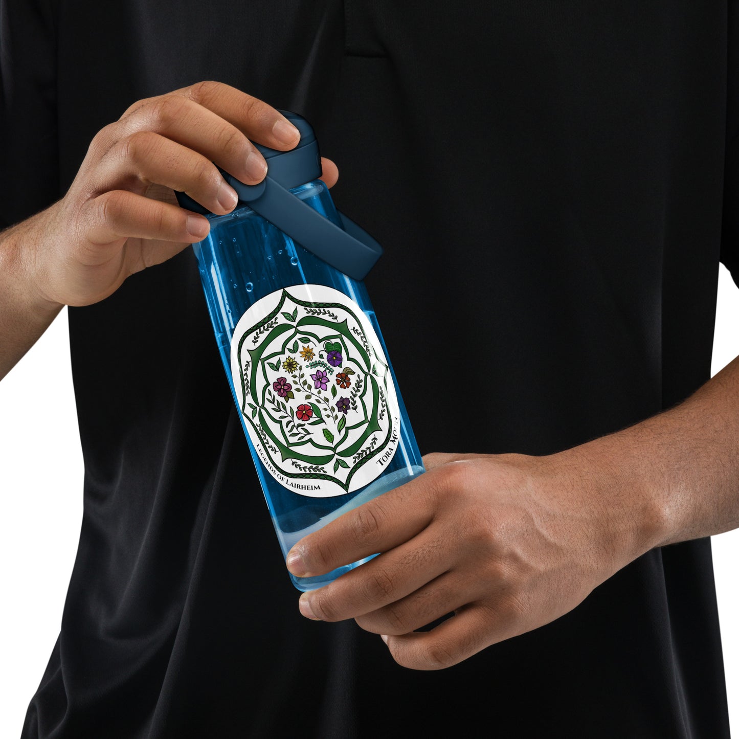 Person holding a Green Talent Mandala Flip Straw Water Bottle oxford blue