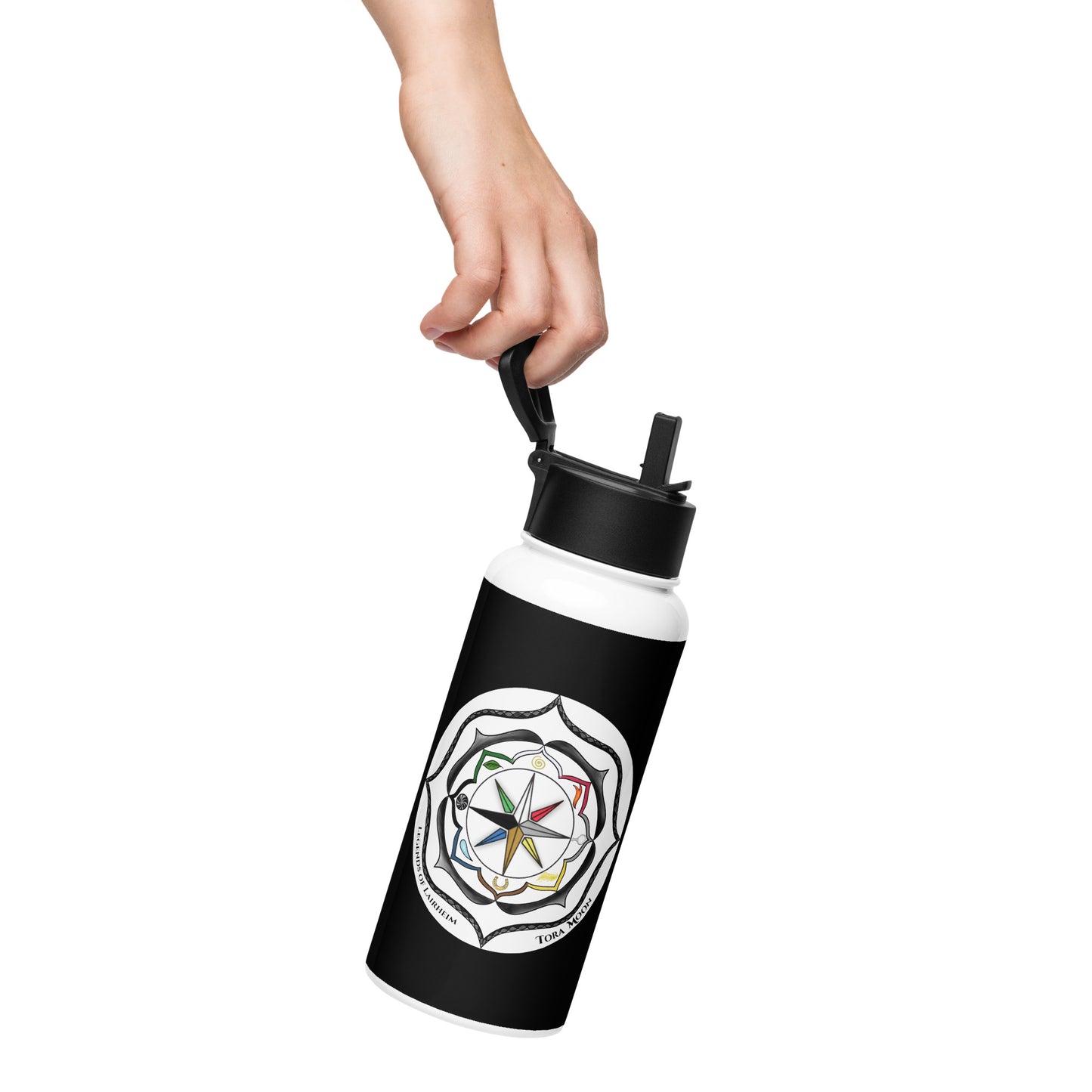 Legends-black-mandala-stainless-steel-water-bottle