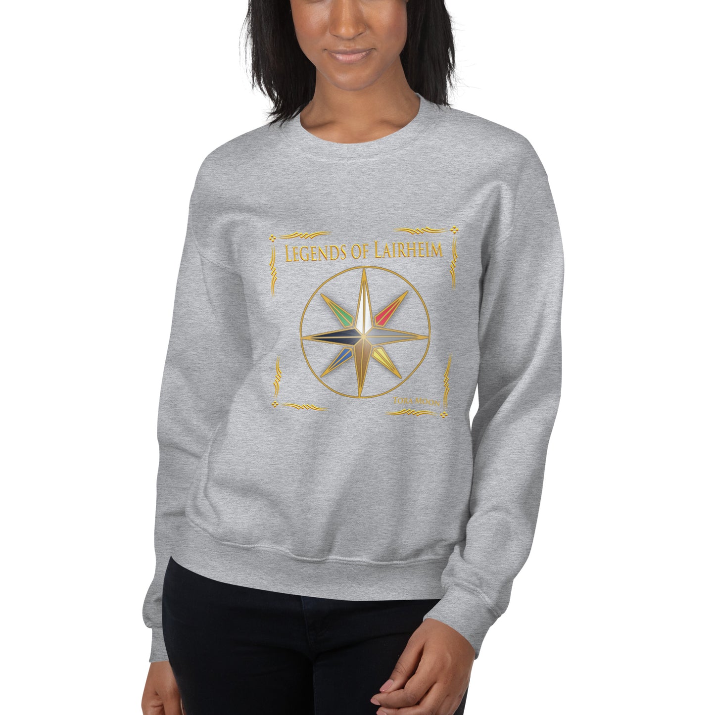 model wearing Legends of Lairheim Elemental Star sweatshirt - sport grey