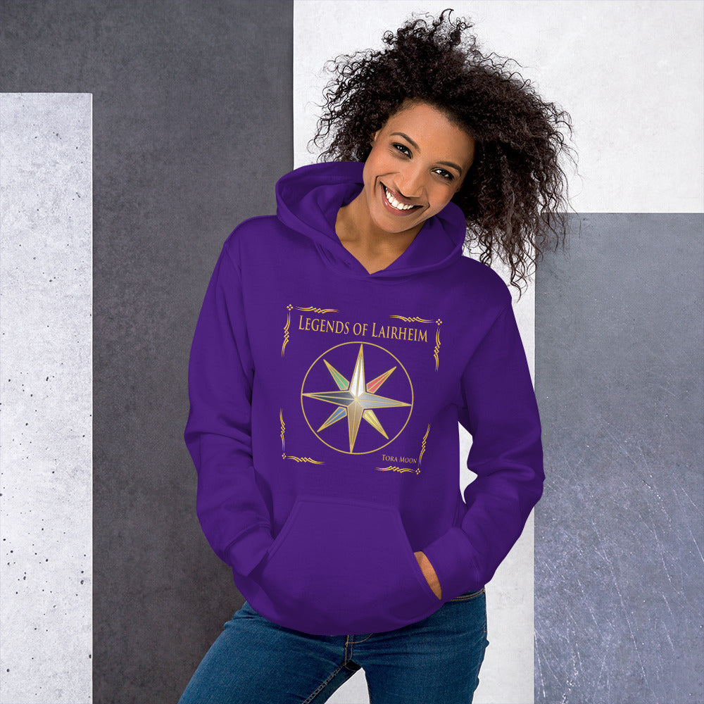 Model wearing Legends of Lairheim Elemental Star Hoodie - purple
