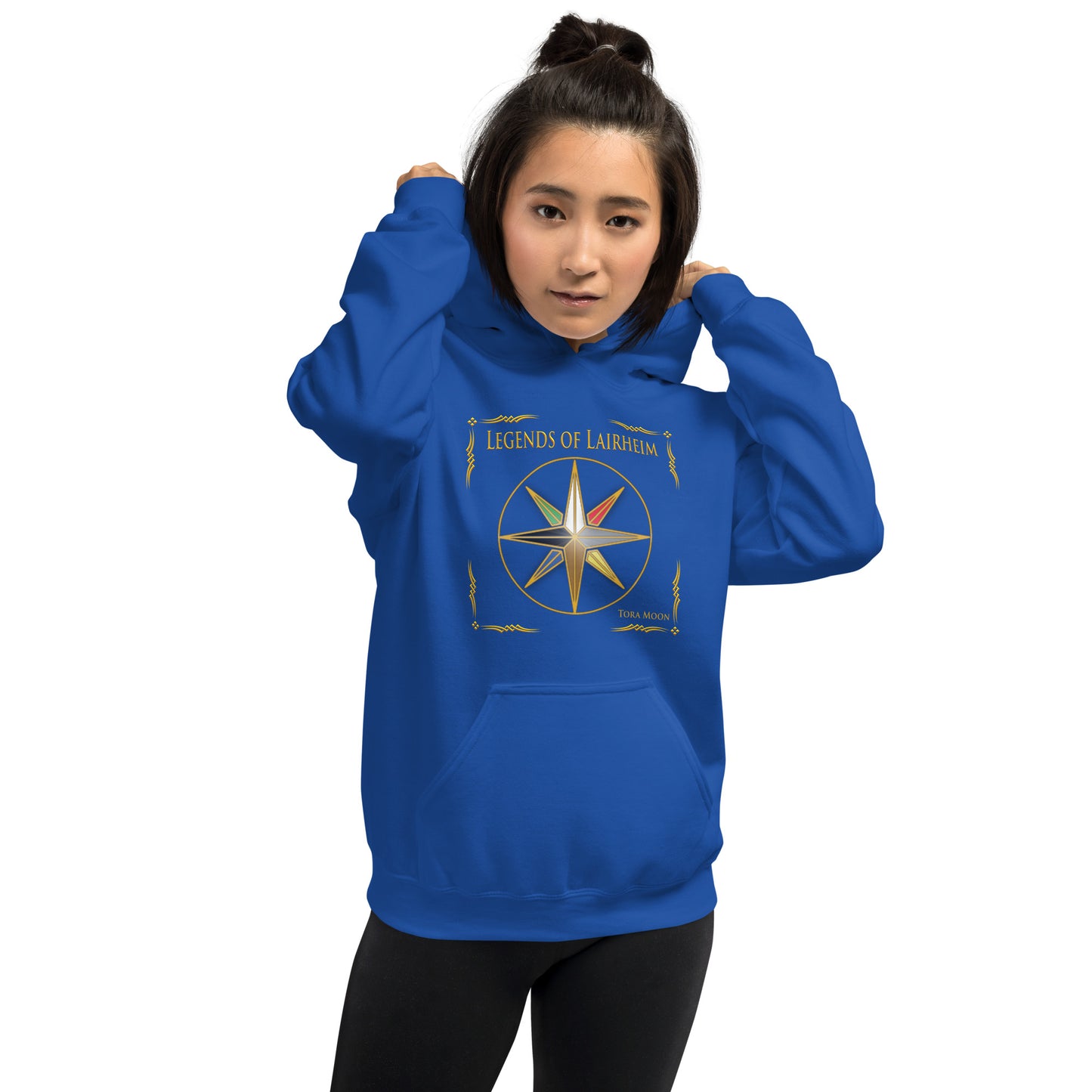 model wearing Legends of Lairheim Elemental Star Hoodie - royal blue