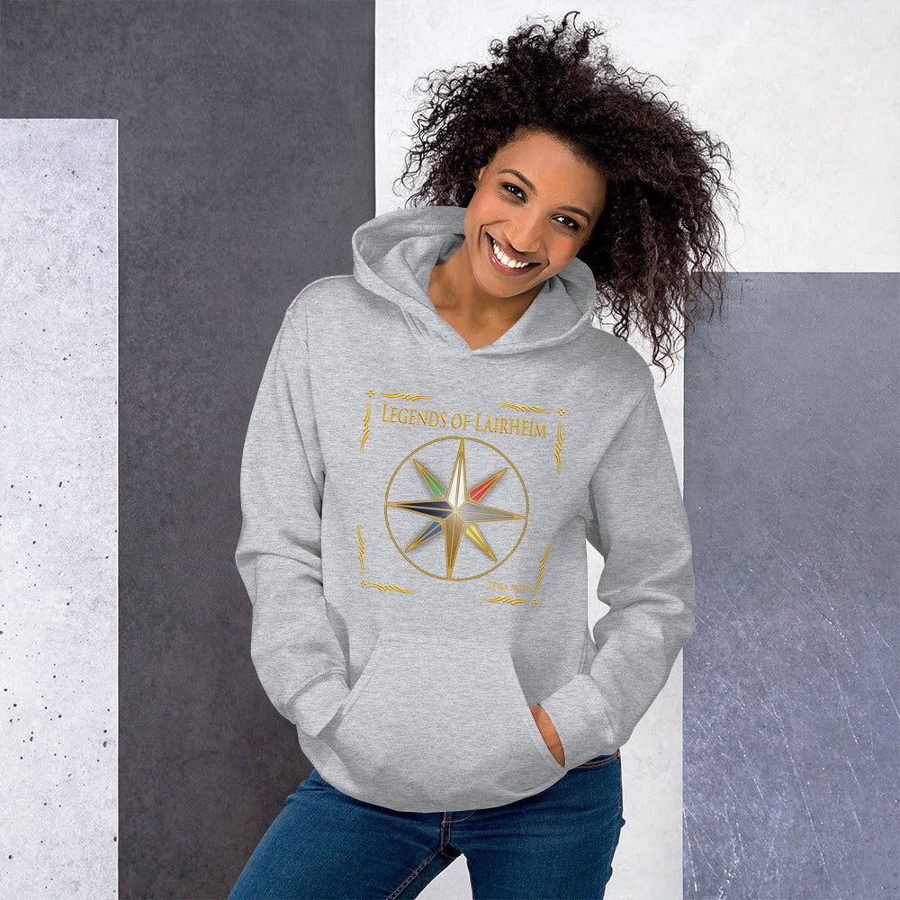 model wearing Legends of Lairheim Elemental Star Hoodie - sport grey