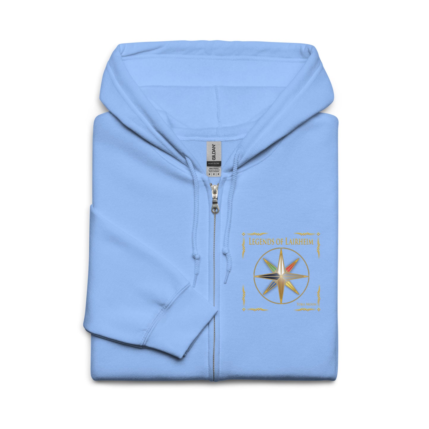 Legends of Lairheim Elemental Star Zip Hoodie folded - carolina blue