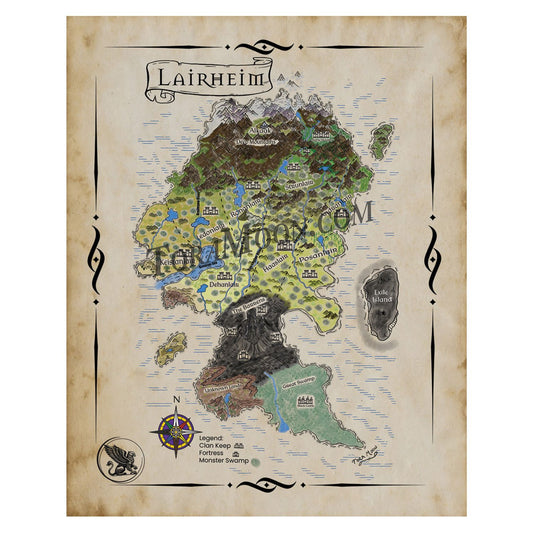 Hand-drawn Map of Lairheim, the world found in the books Legends of Lairheim by Tora Moon