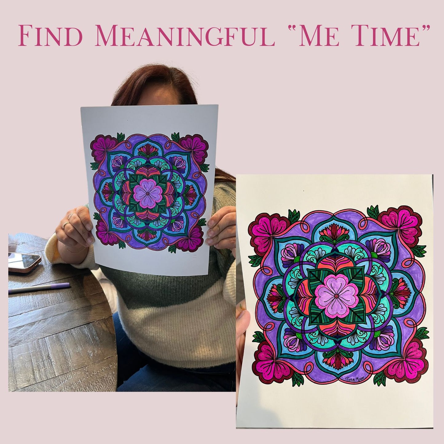 Find meaningful me time coloring in Tora's Mystical Mandalas Volume 1