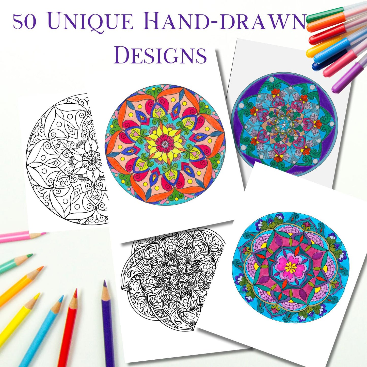 50 unique hand-drawn designs