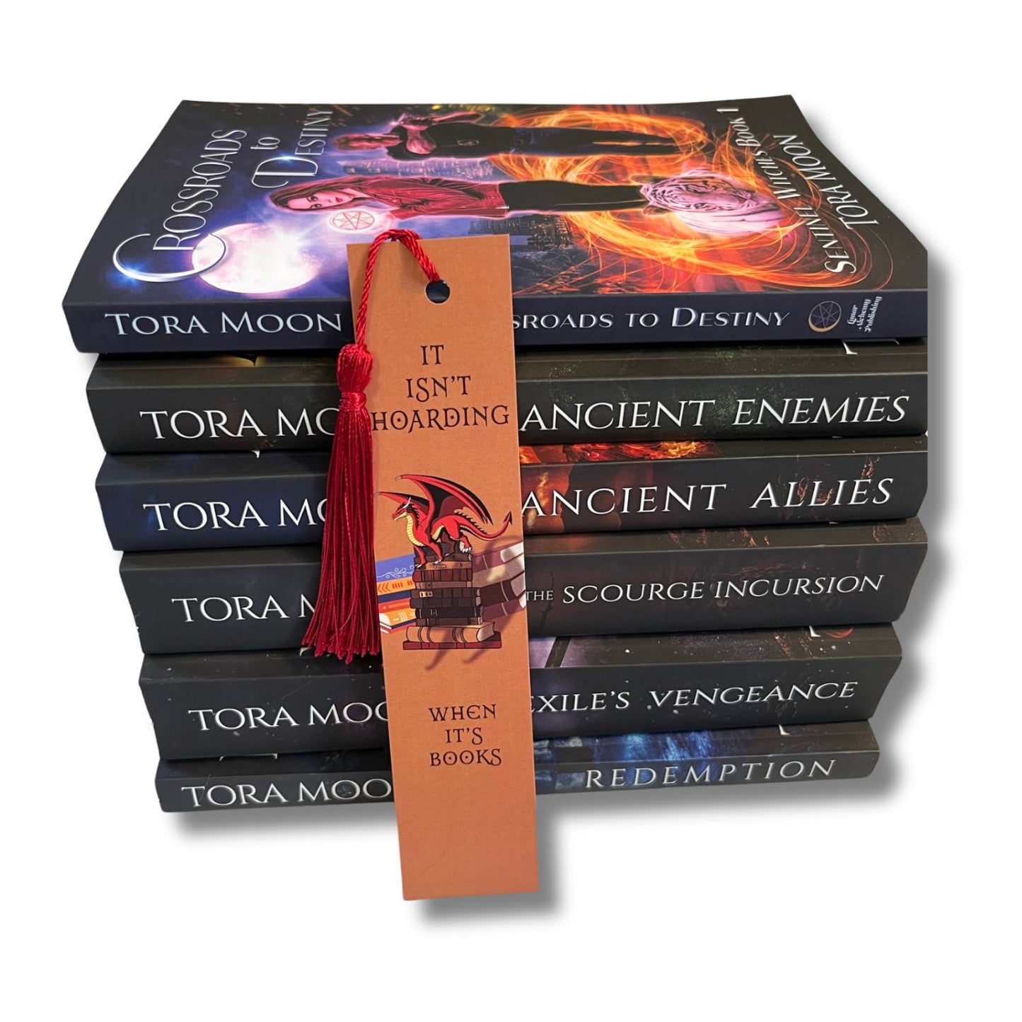 Red Dragon bookmark with Legends of Lairheim books