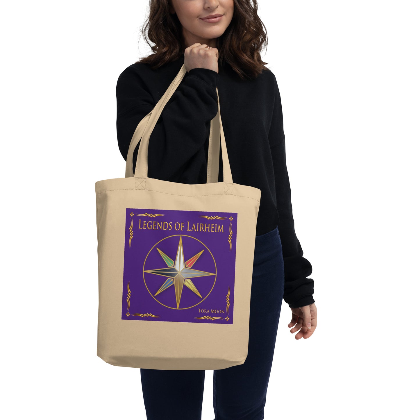 Woman holding Legends Elemental Star Tote Bag in Oyster