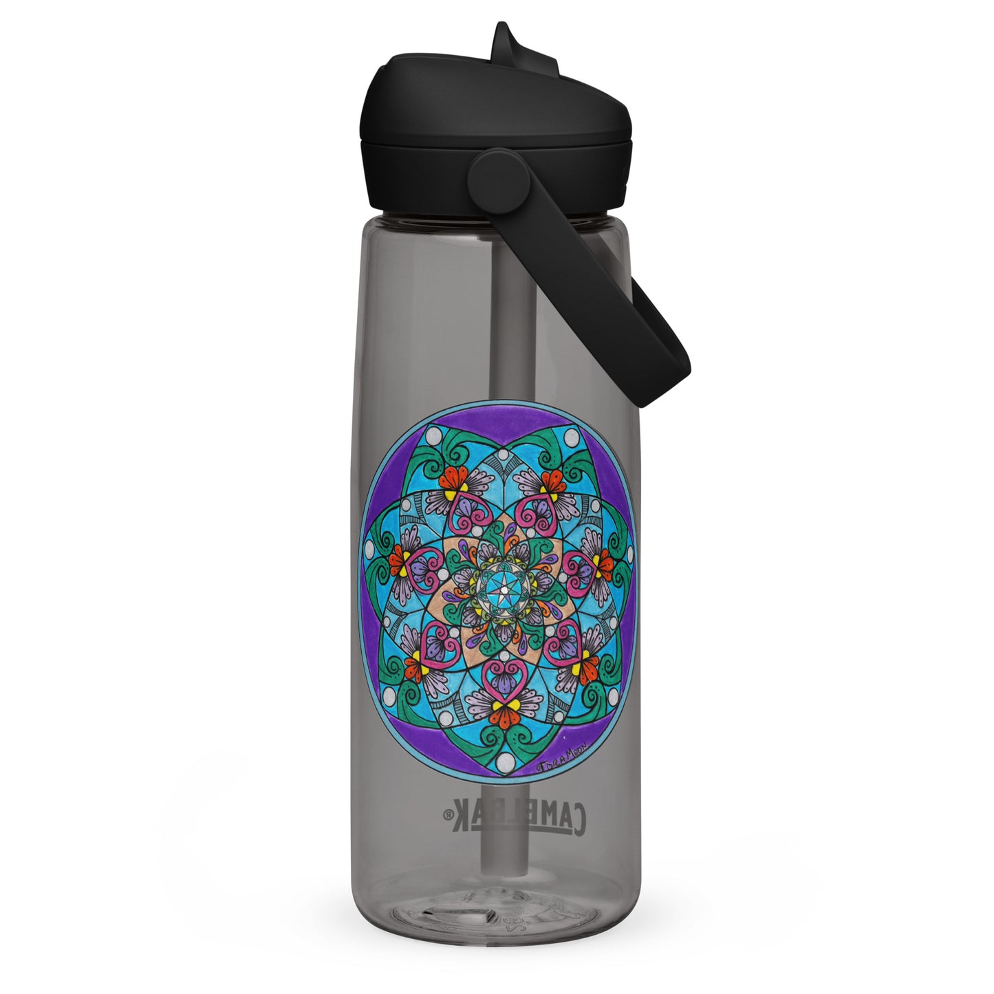 Elemental 7-Petal Mandala Flip Straw Water Bottle charcoal