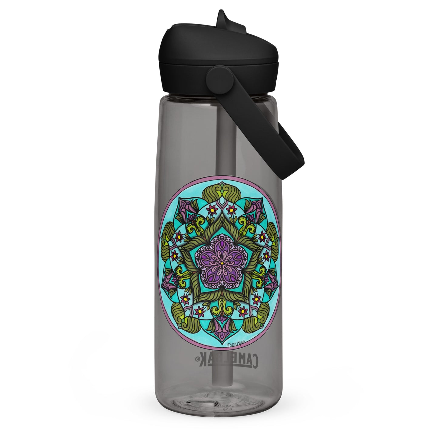 Sacred Harmony Pentagram Mandala Flip Straw Water Bottle charcoal