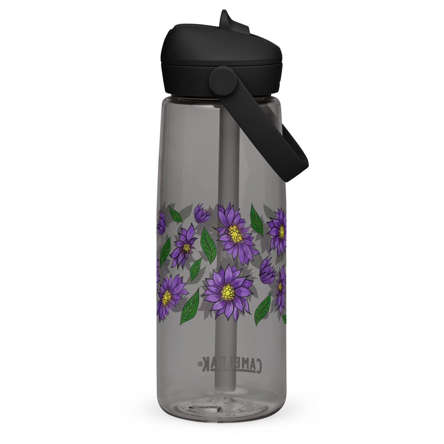 Purple Daisies Flip Straw Water Bottle charcoal