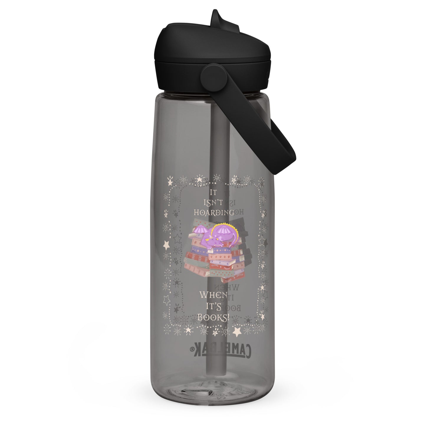 Whimsical Purple Book Hoarding Dragon Flip Straw Water Bottle charcoal