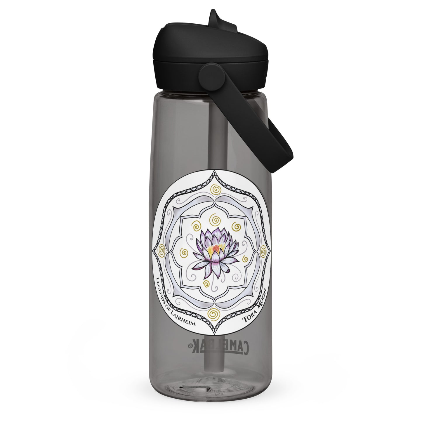White Talent Mandala Flip Straw Water Bottle charcoal