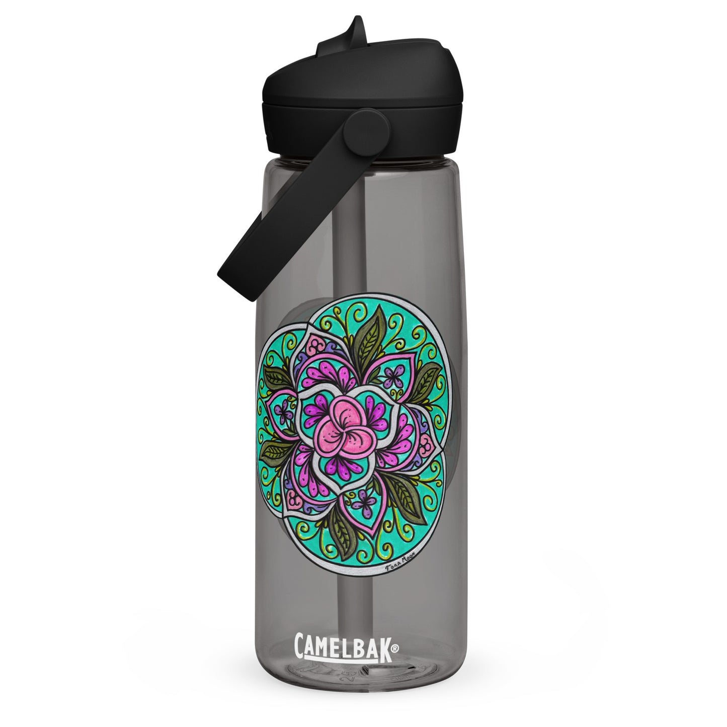 Triquetra Bloom Mandala Flip Straw Water Bottle charcoal