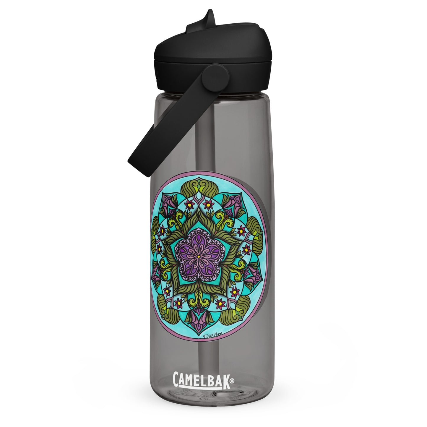 Sacred Harmony Pentagram Mandala Flip Straw Water Bottle charcoal