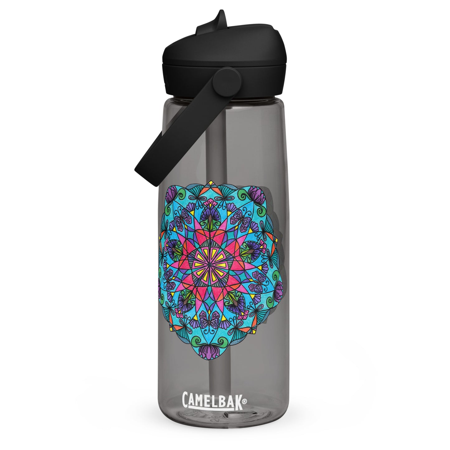 Enchanted Wings Mandala Flip Straw Water Bottle charcoal