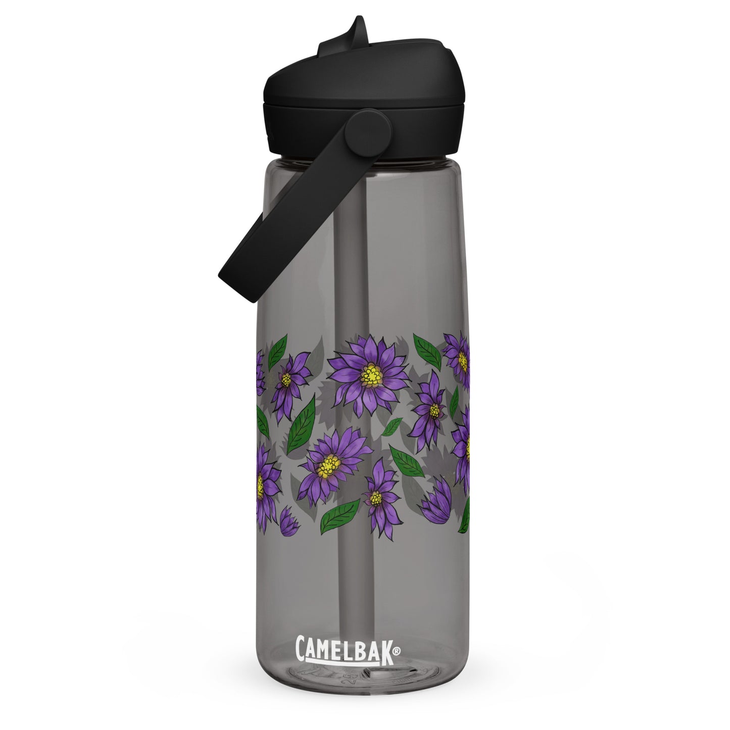 Purple Daisies Flip Straw Water Bottle charcoal