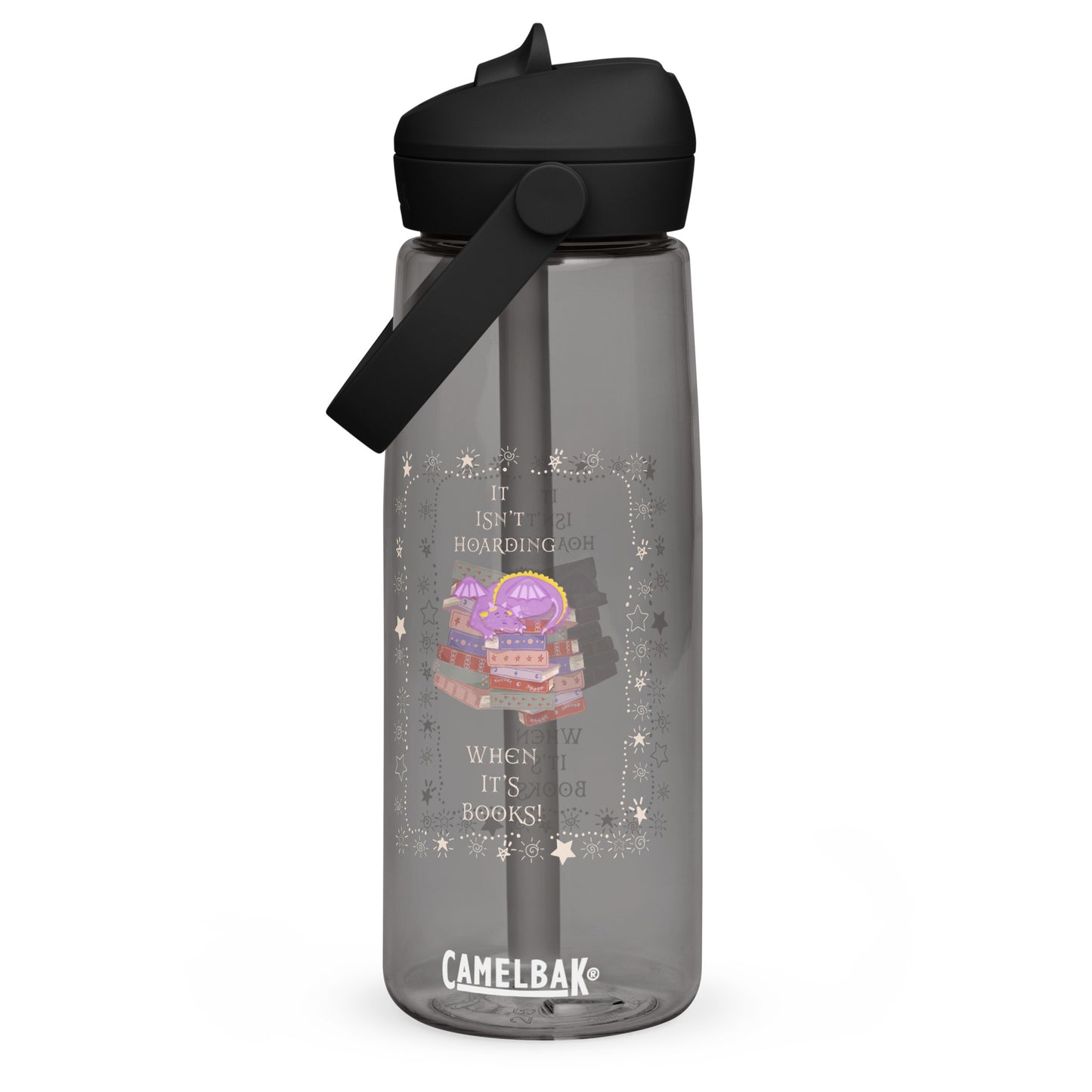 Whimsical Purple Book Hoarding Dragon Flip Straw Water Bottle charcoal