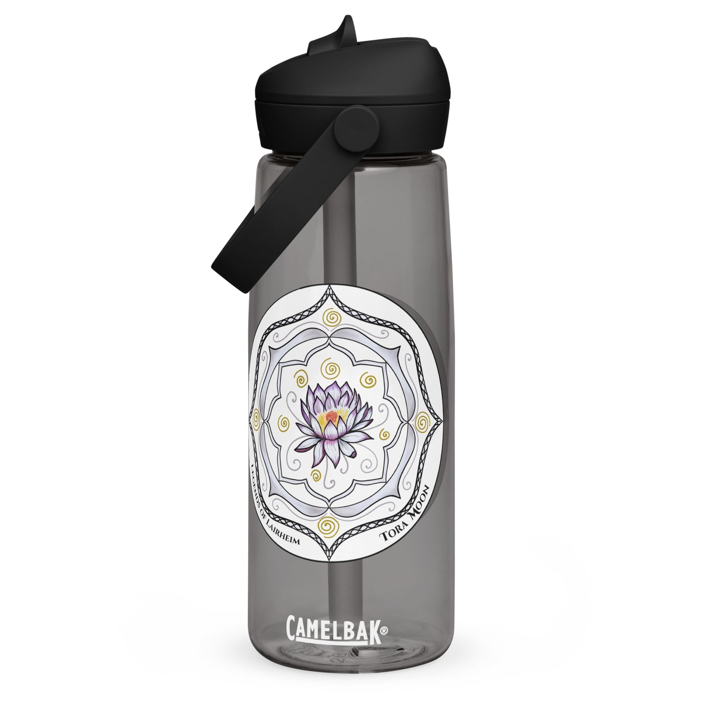 White Talent Mandala Flip Straw Water Bottle charcoal
