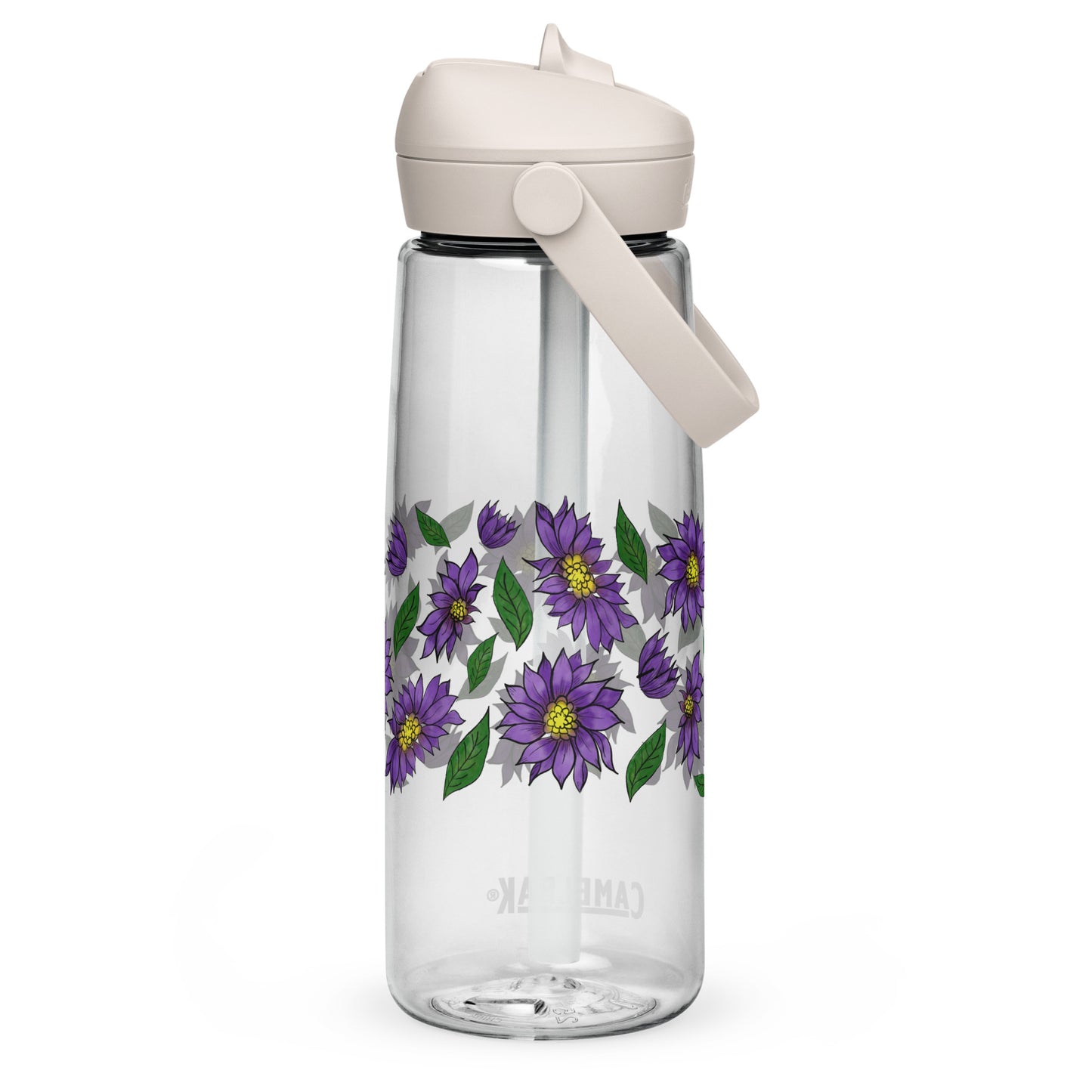 Purple Daisies Flip Straw Water Bottle clear