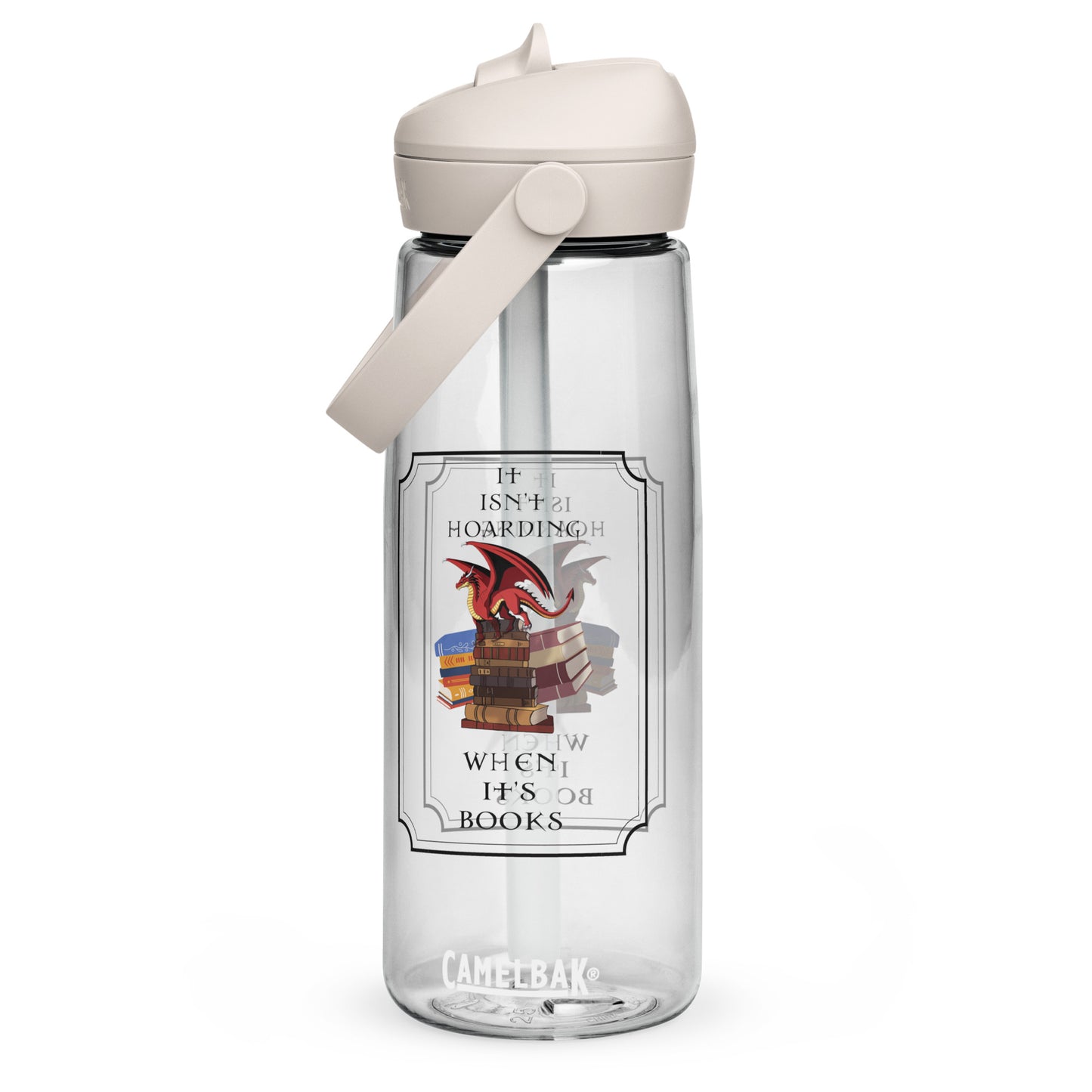 Fierce Red Dragon Book Guardian Flip Straw Water Bottle clear