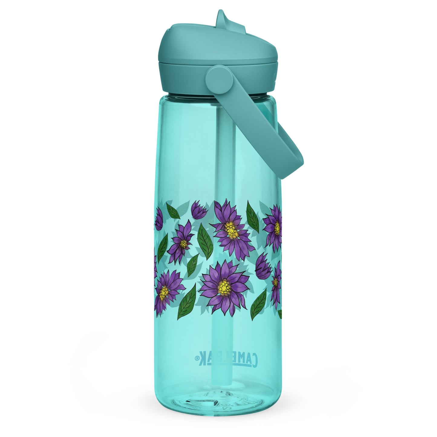 Purple Daisies Flip Straw Water Bottle cove blue