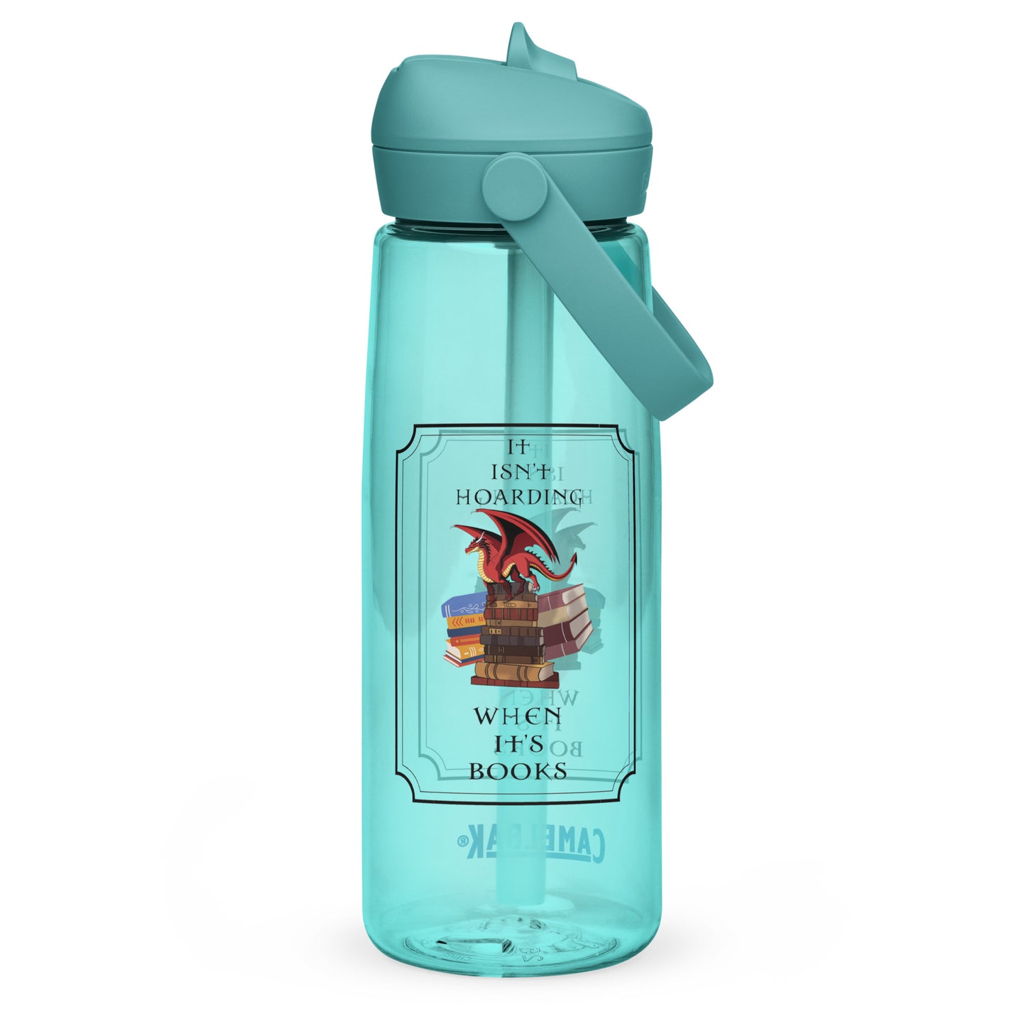 Fierce Red Dragon Book Guardian Flip Straw Water Bottle cove blue