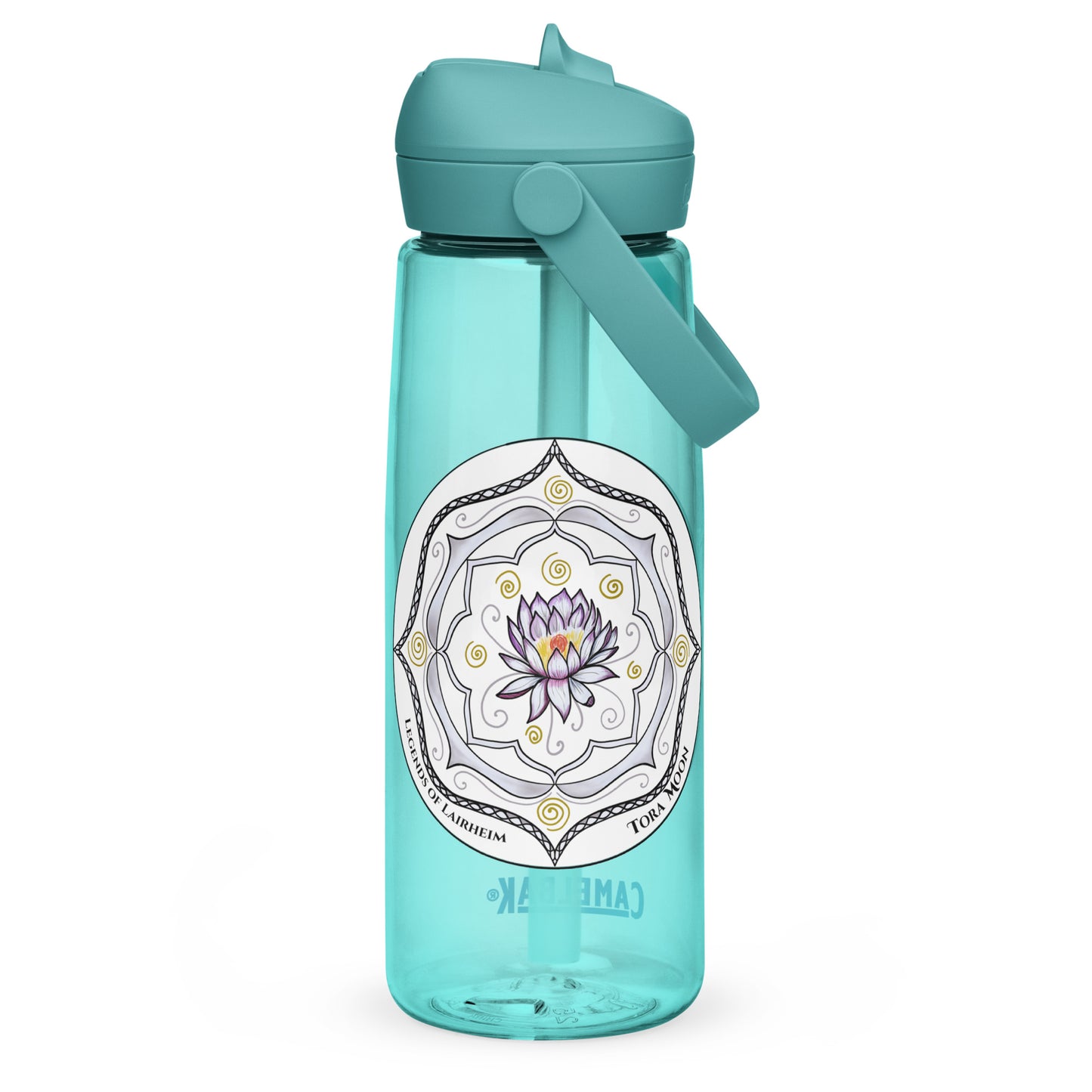 White Talent Mandala Flip Straw Water Bottle cove blue