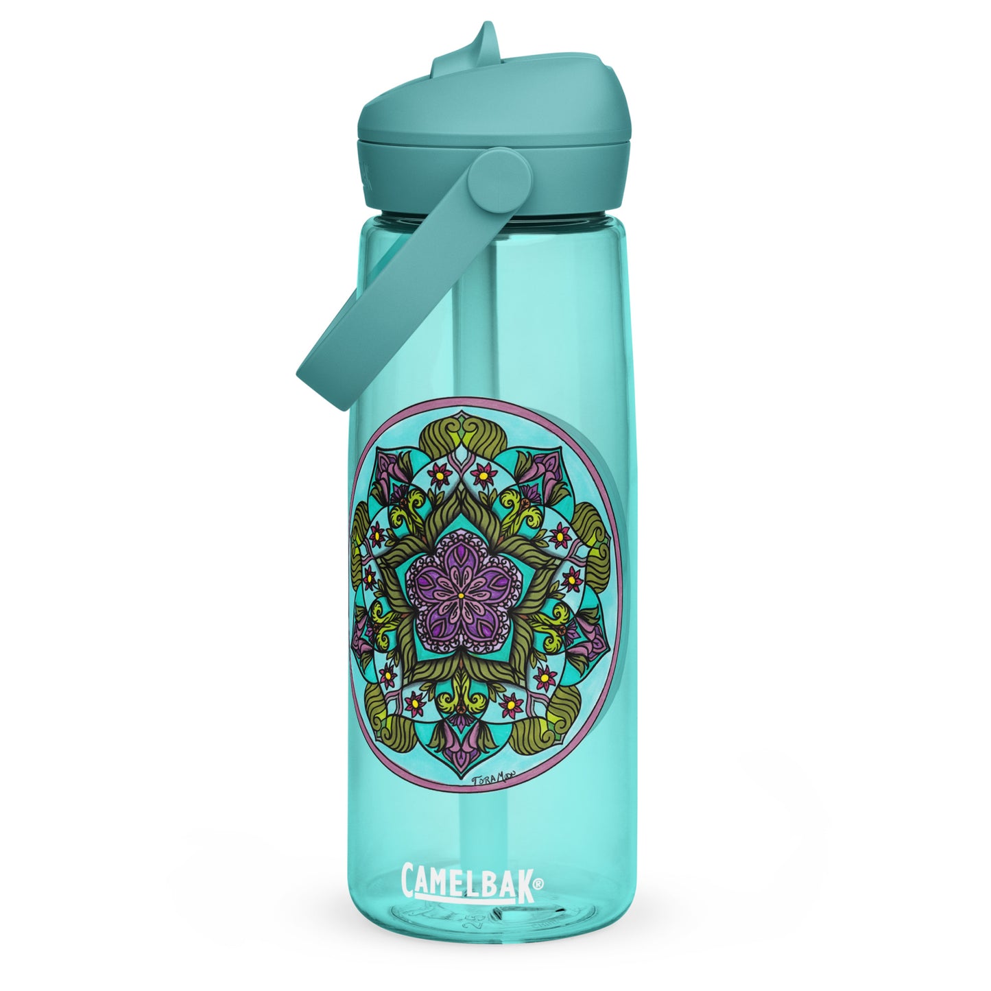 Sacred Harmony Pentagram Mandala Flip Straw Water Bottle cove blue