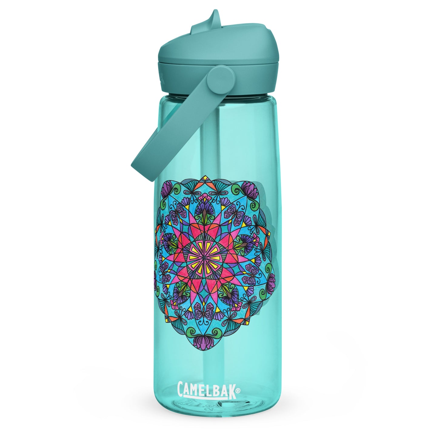 Enchanted Wings Mandala Flip Straw Water Bottle cove blue