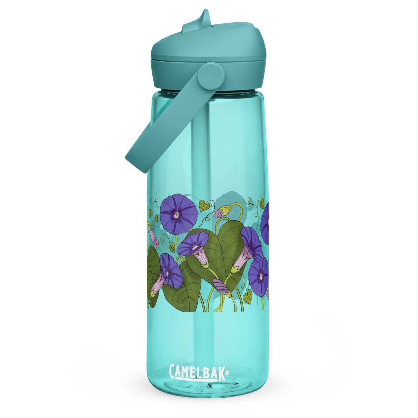 Morning Glories Flip Straw Water Bottle cove blue