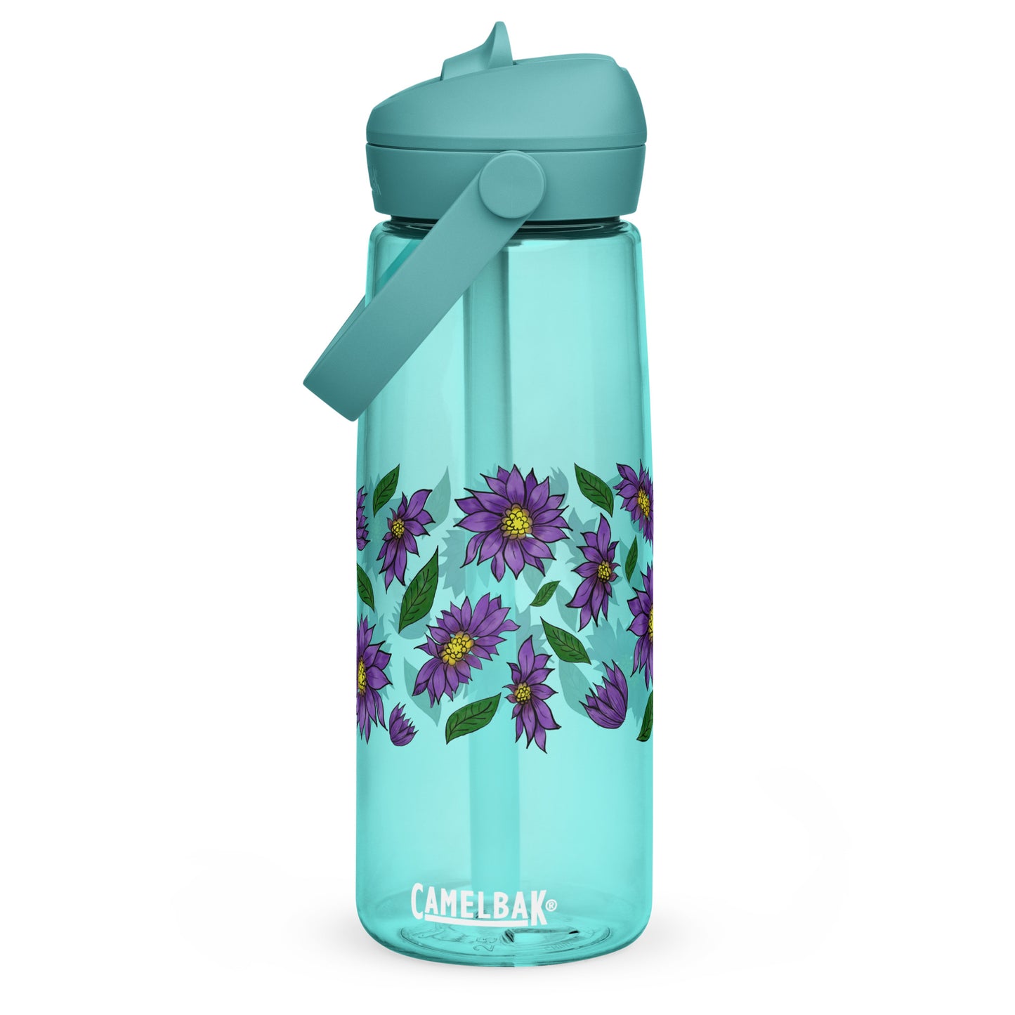 Purple Daisies Flip Straw Water Bottle cove blue