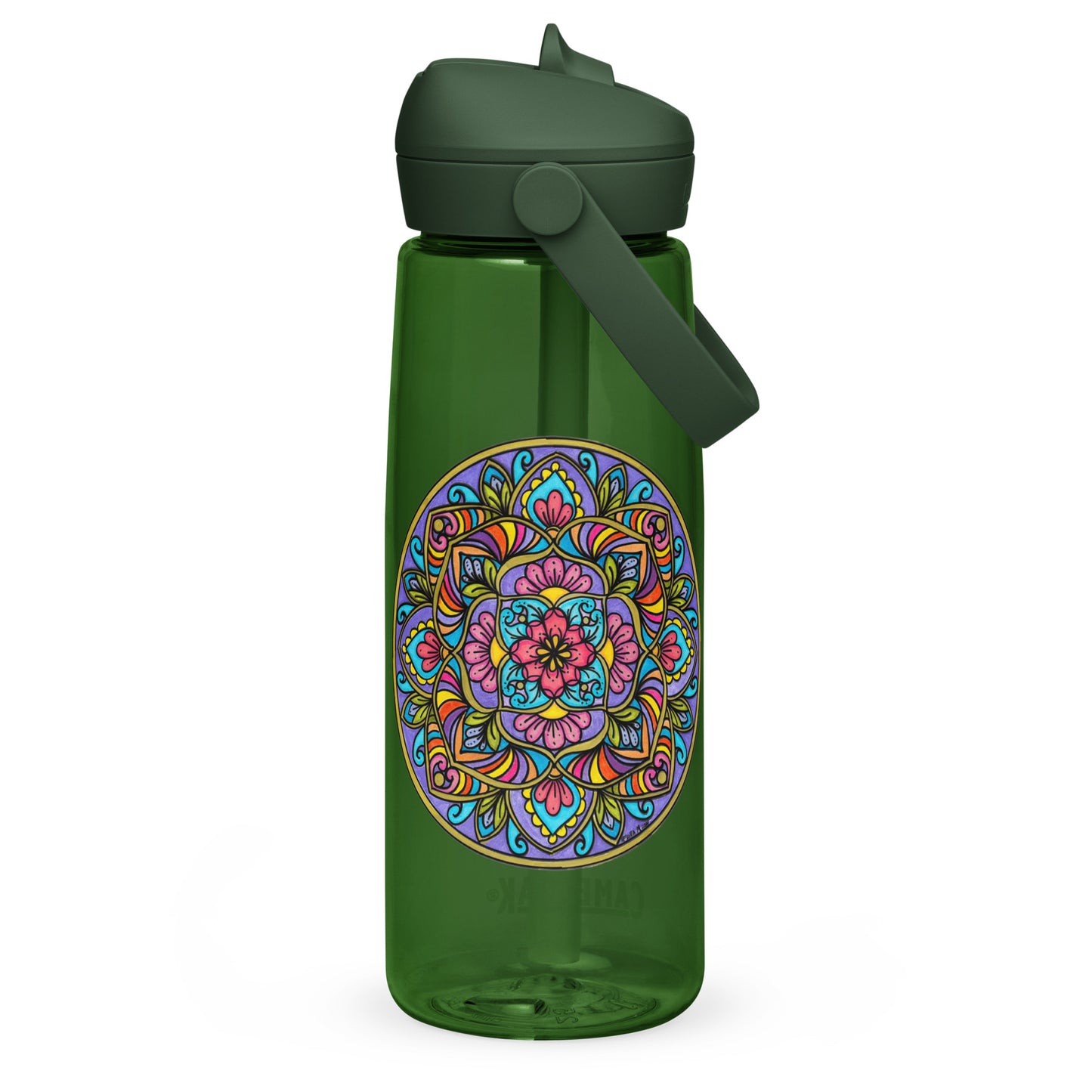 Floral Scrolls Mandala Flip Straw Water Bottle forest green