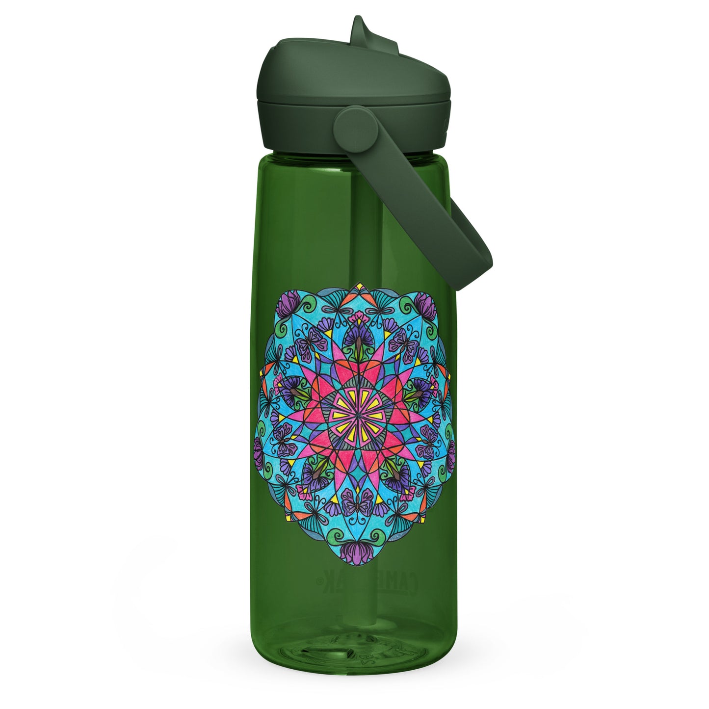 Enchanted Wings Mandala Flip Straw Water Bottle forest green