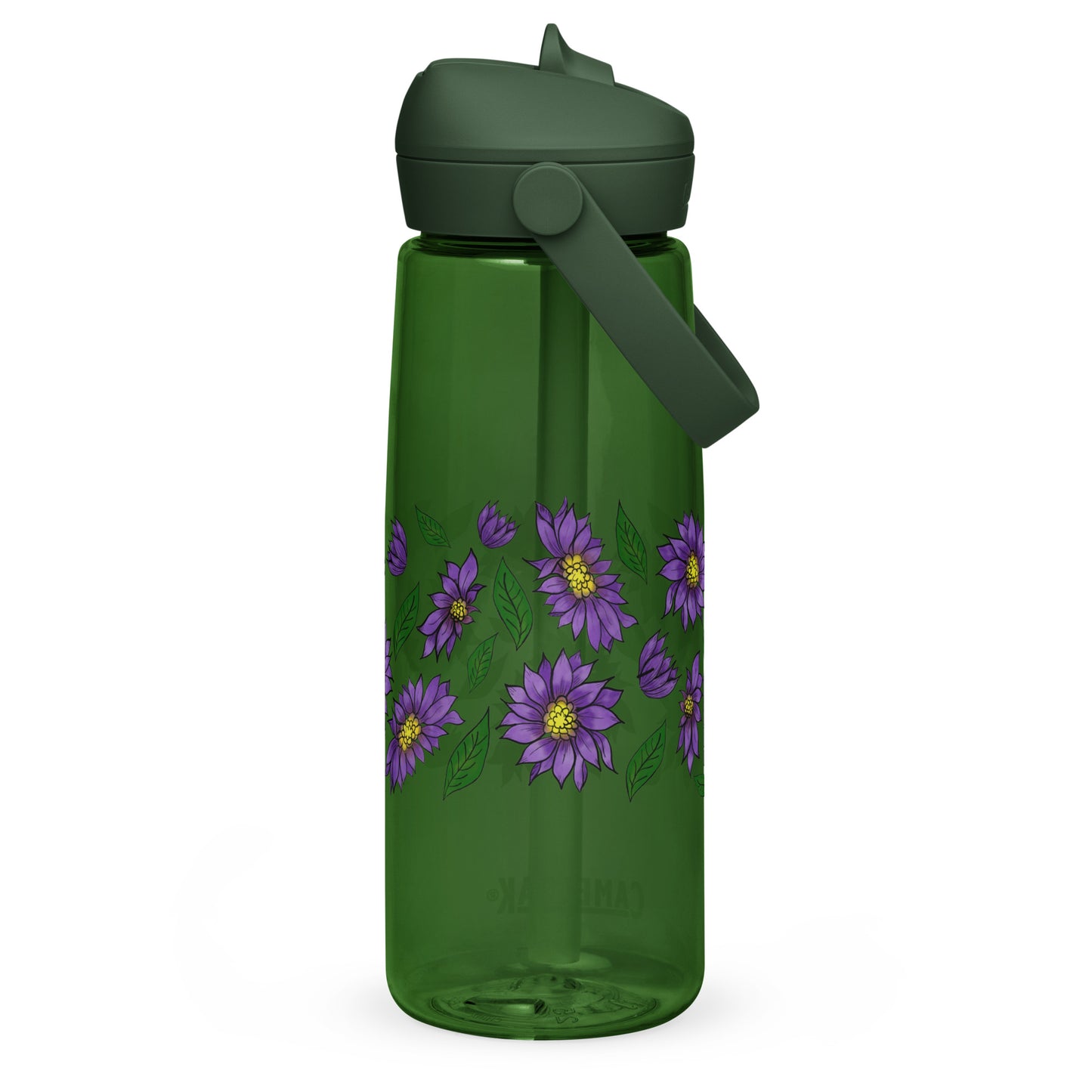 Purple Daisies Flip Straw Water Bottle forest green