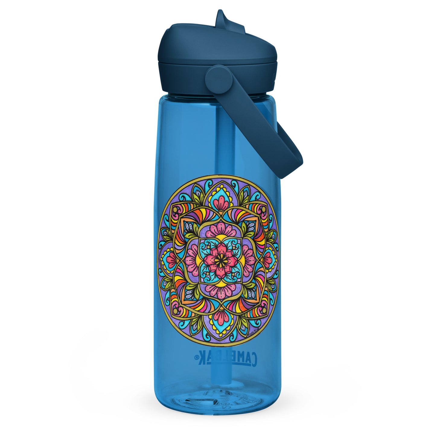 Floral Scrolls Mandala Flip Straw Water Bottle oxford blue