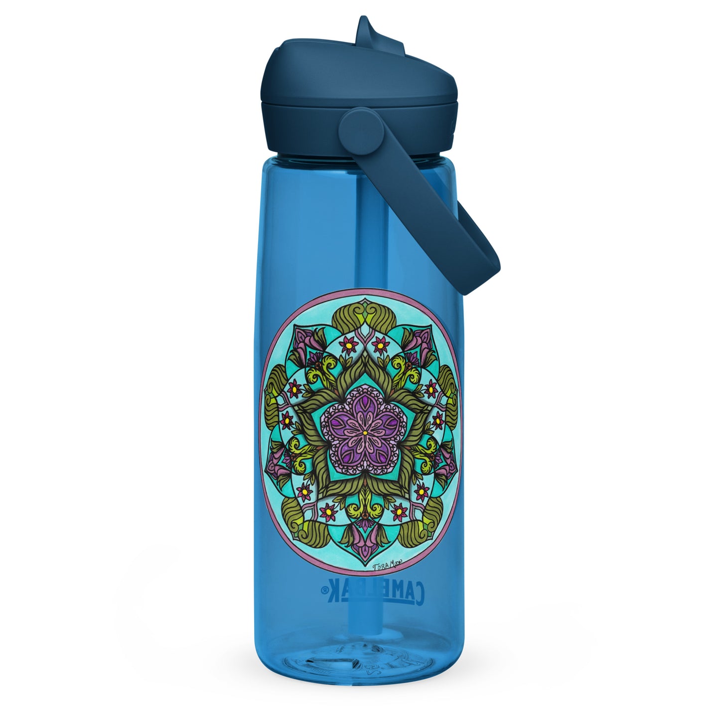 Sacred Harmony Pentagram Mandala Flip Straw Water Bottle oxford blue