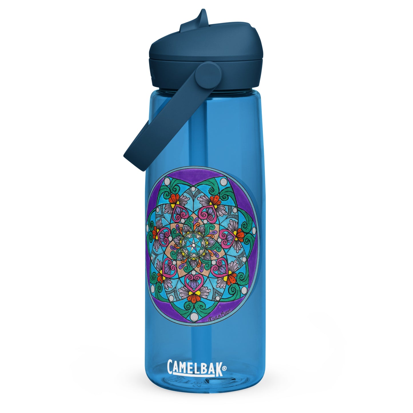 Elemental 7-Petal Mandala Flip Straw Water Bottle oxford blue