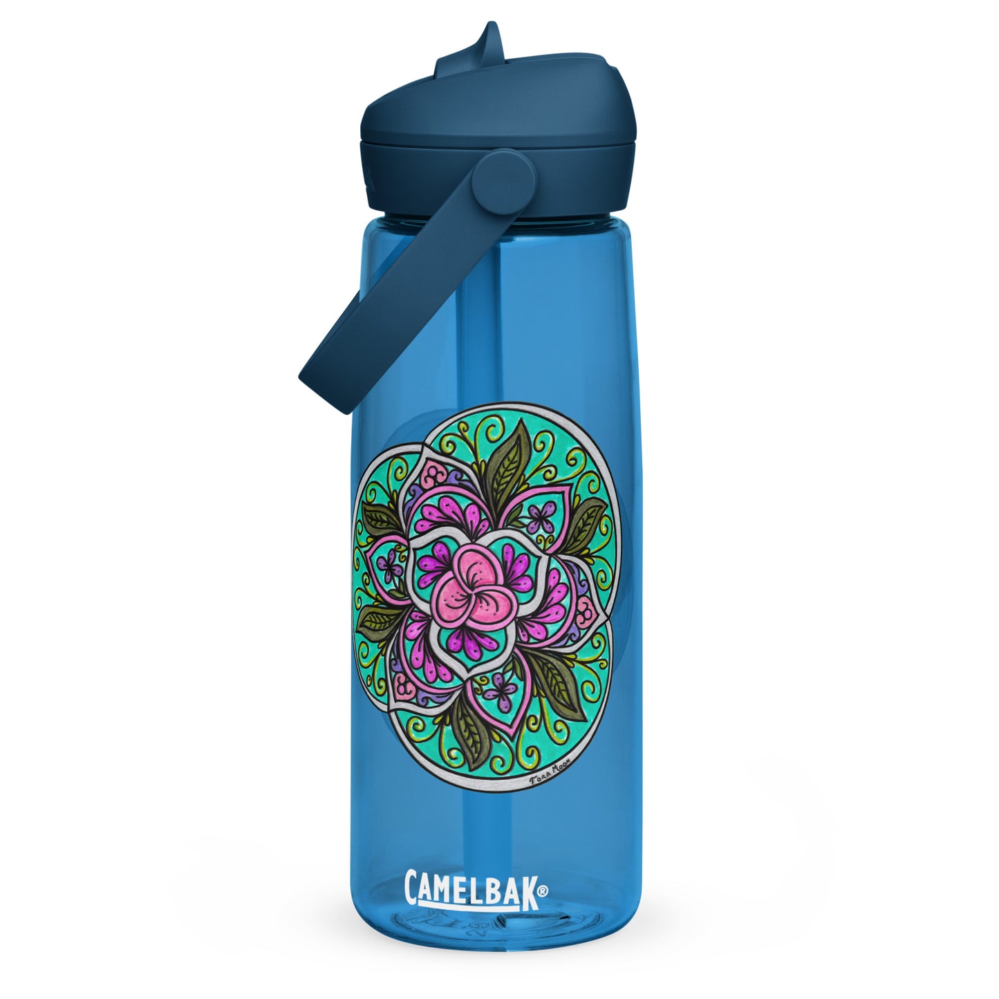 Triquetra Bloom Mandala Flip Straw Water Bottle oxford blue