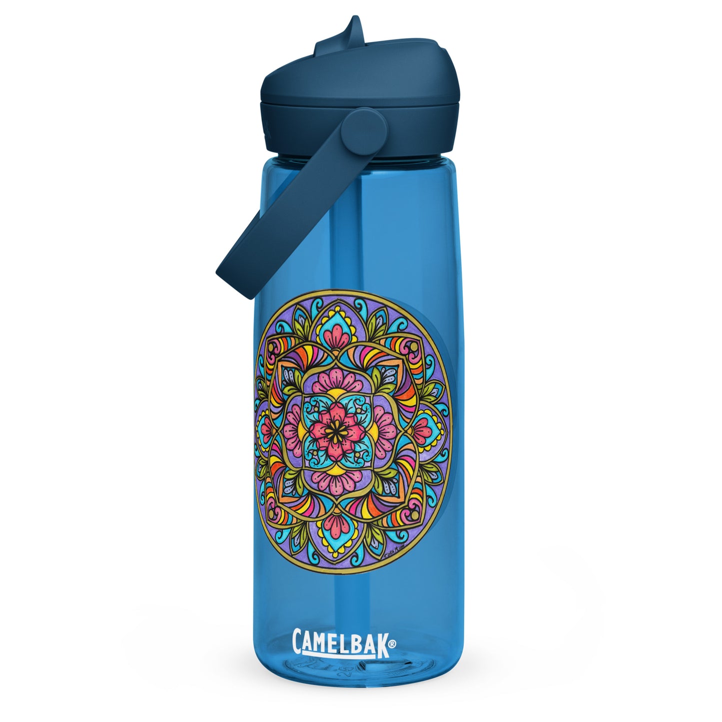 Floral Scrolls Mandala Flip Straw Water Bottle oxford blue