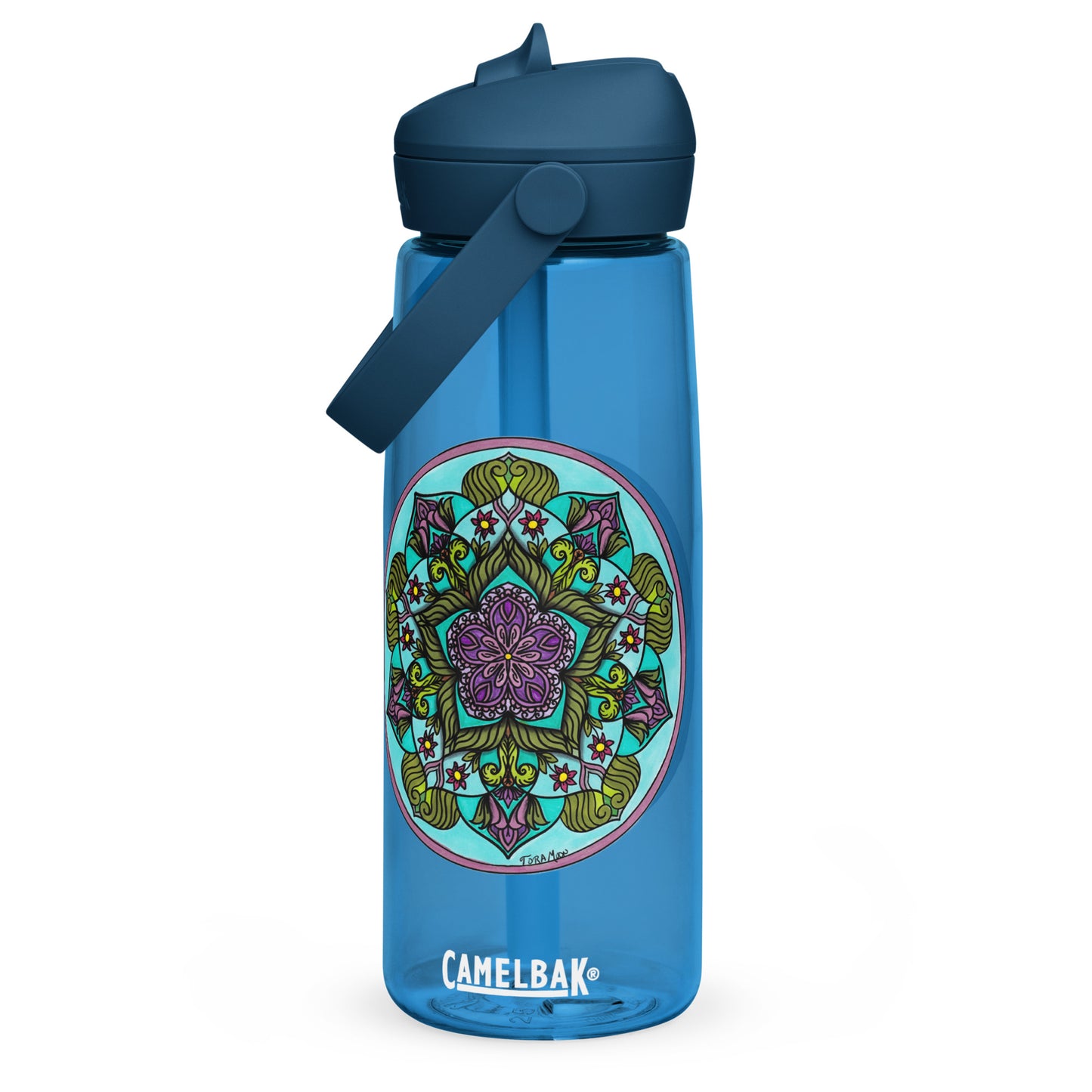 Sacred Harmony Pentagram Mandala Flip Straw Water Bottle oxford blue