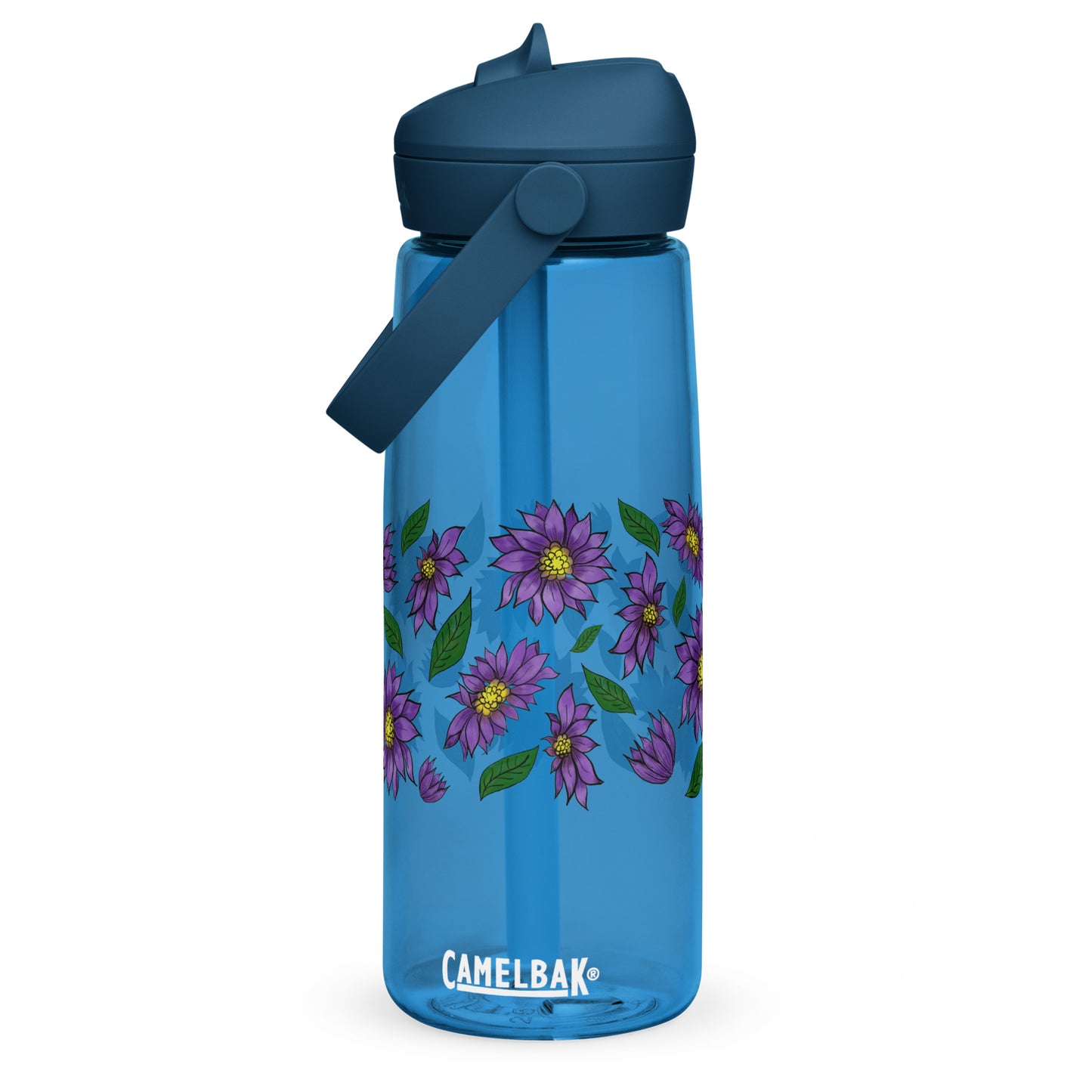 Purple Daisies Flip Straw Water Bottle oxford blue