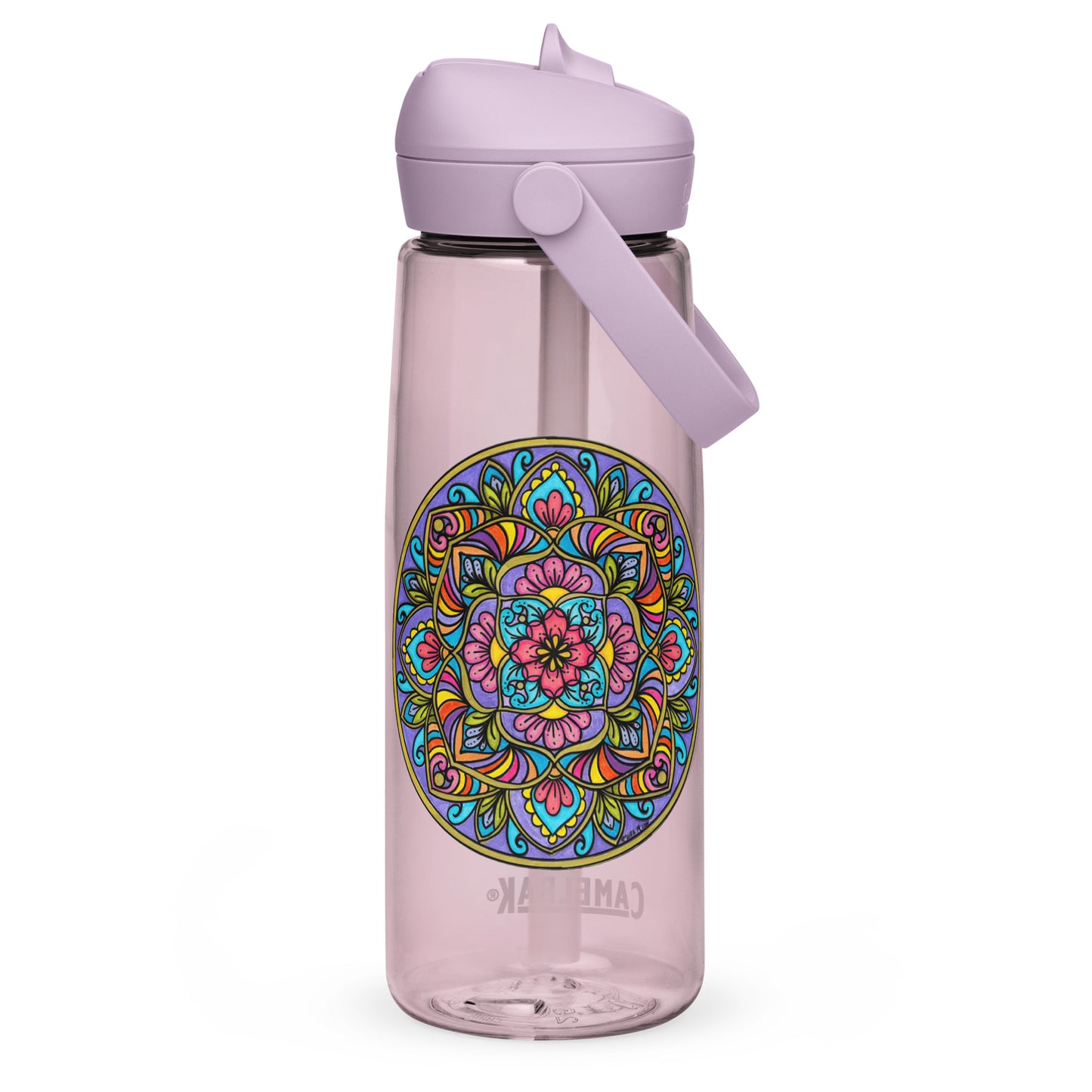 Floral Scrolls Mandala Flip Straw Water Bottle purple sky