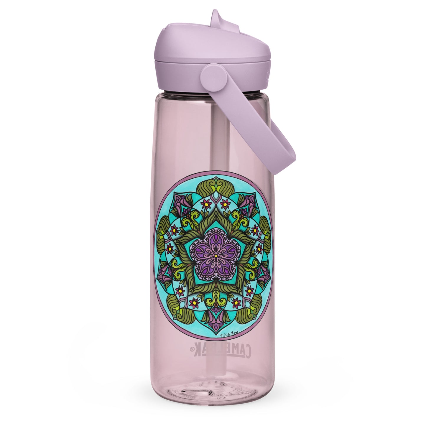 Sacred Harmony Pentagram Mandala Flip Straw Water Bottle purple sky