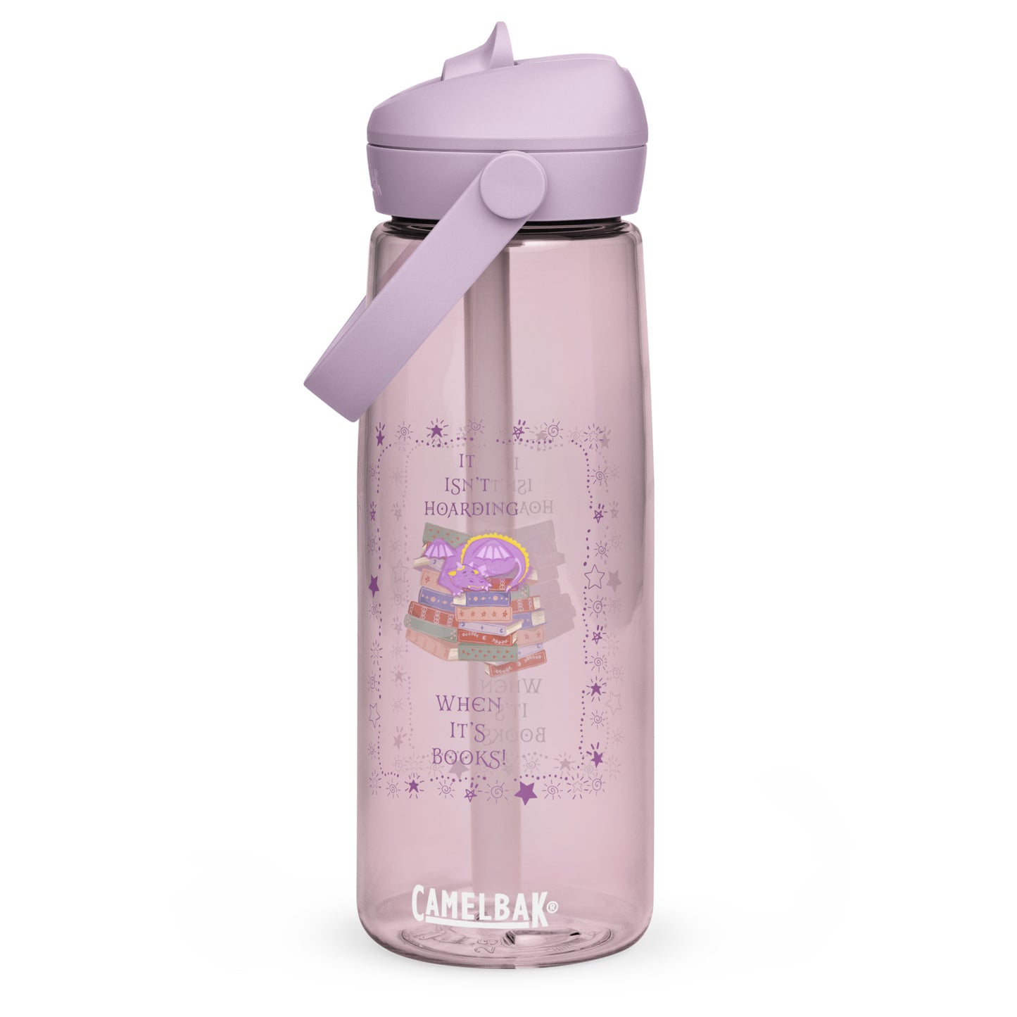 Whimsical Purple Book Hoarding Dragon Flip Straw Water Bottle purple sky
