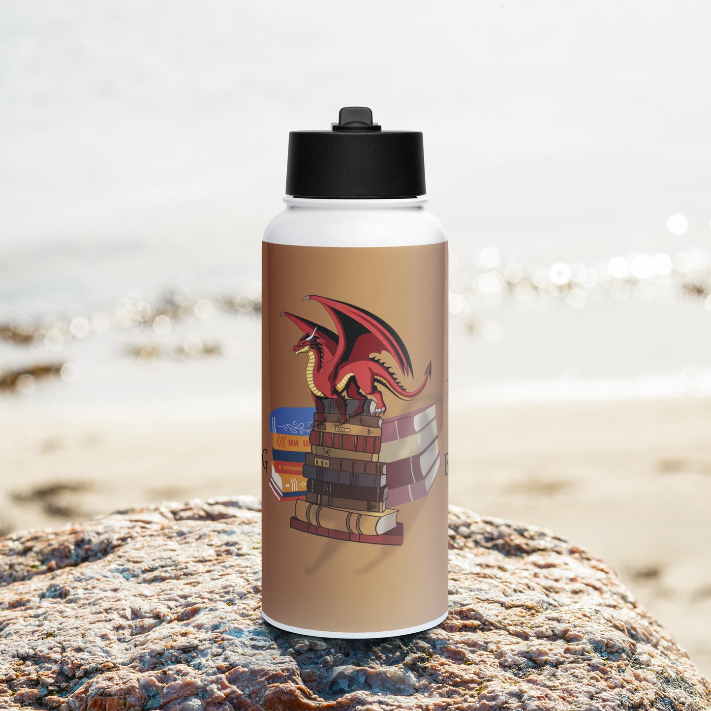 Fierce Red Dragon Book Guardian 32-oz Stainless Steel Water Bottle