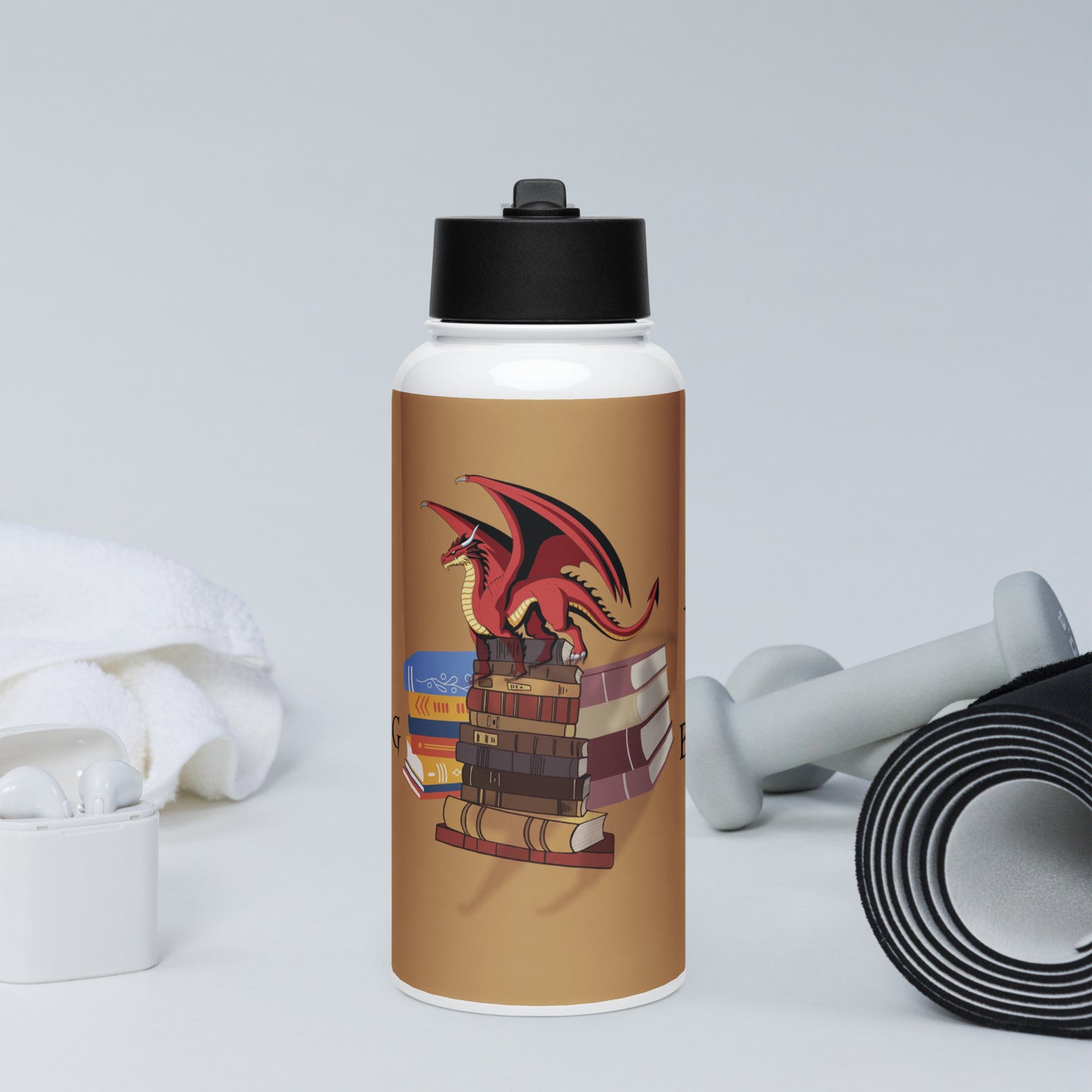 Fierce Red Dragon Book Guardian 32-oz Stainless Steel Water Bottle