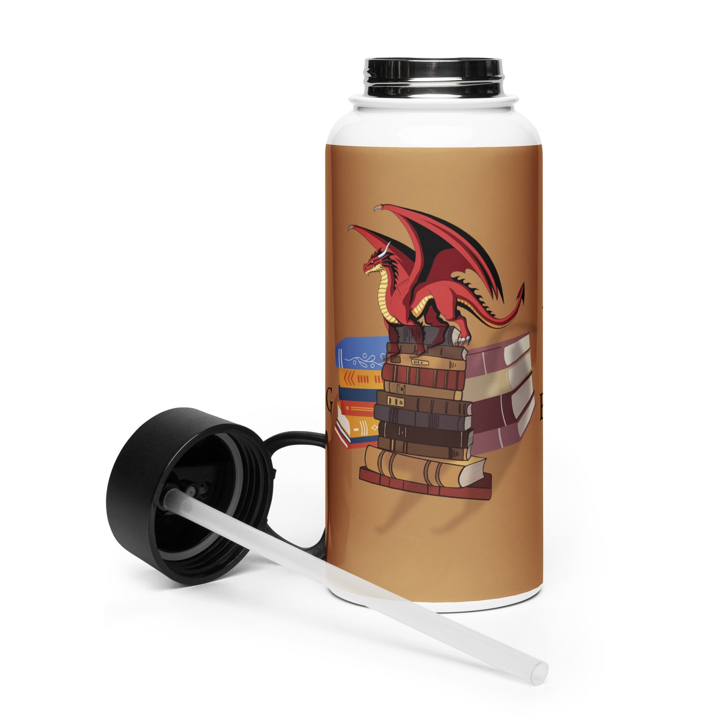 Fierce Red Dragon Book Guardian 32-oz Stainless Steel Water Bottle